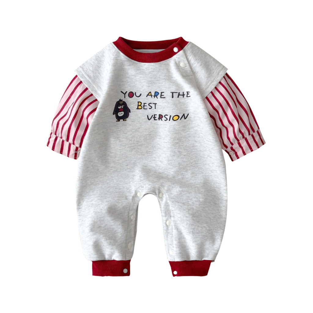 Infant Cartoon Romper Baby Patchwork Sleeve Long Sleeve Cartoon Outing Clothes