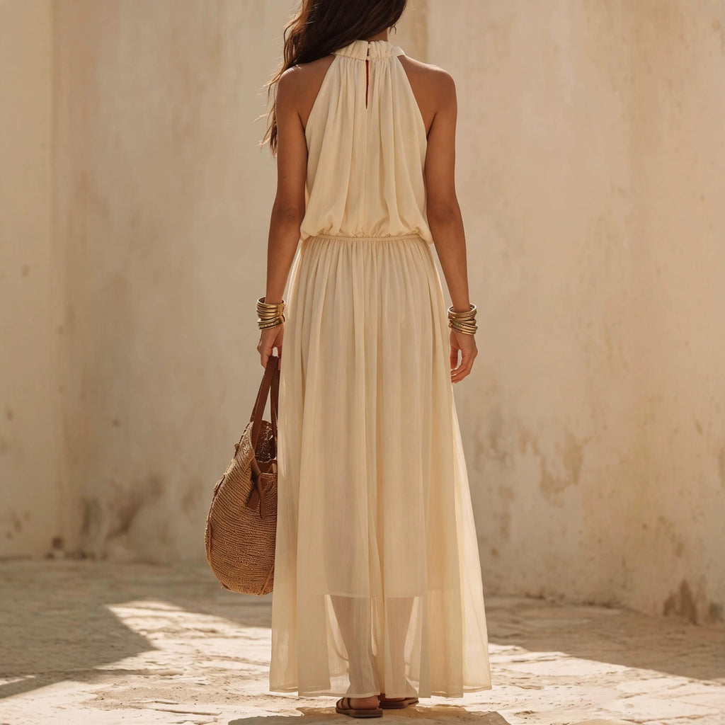 Halter neck and waist cinching dress