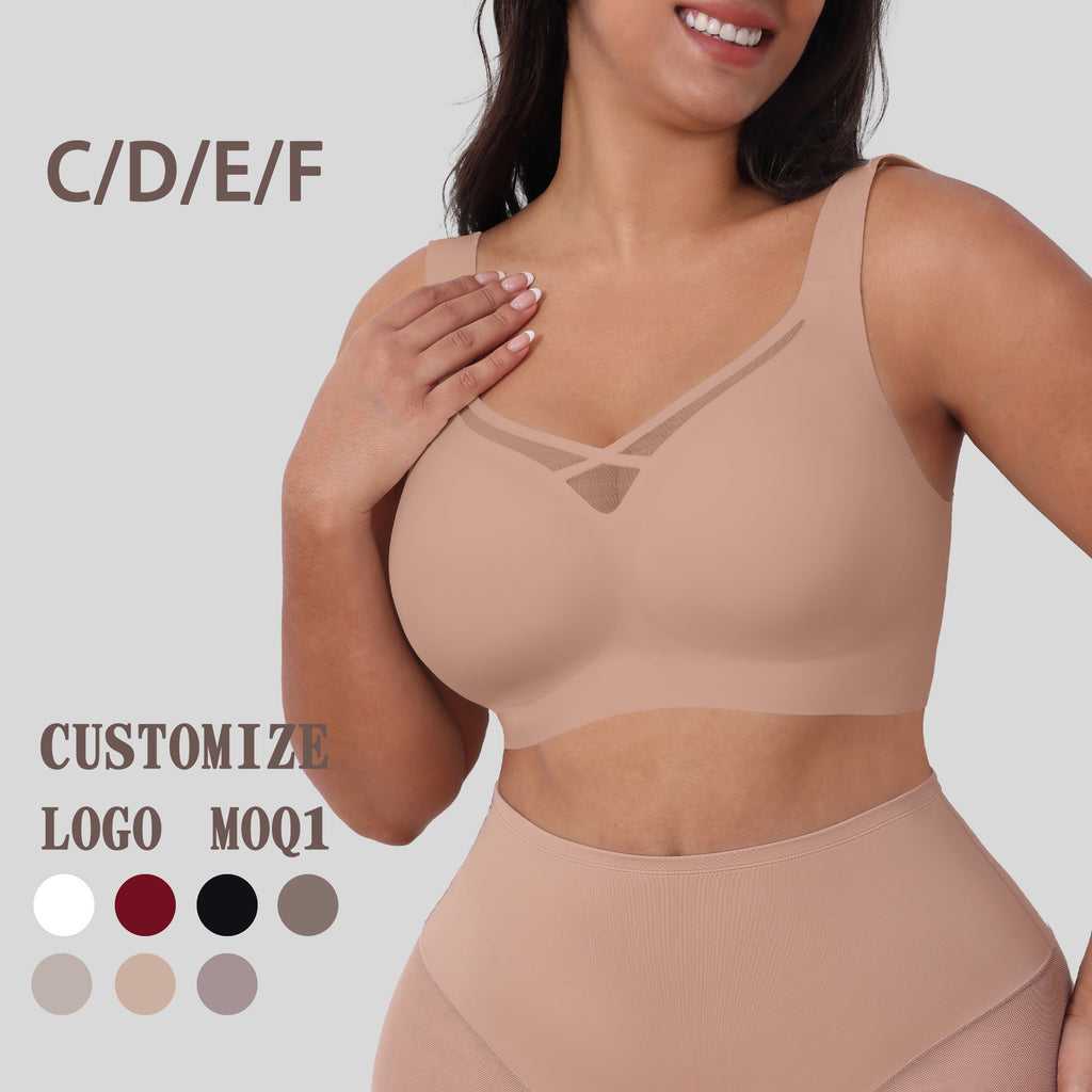 Plus Size Bra with Large Cups and Gel Padding for Women, Seamless Customized Underwear