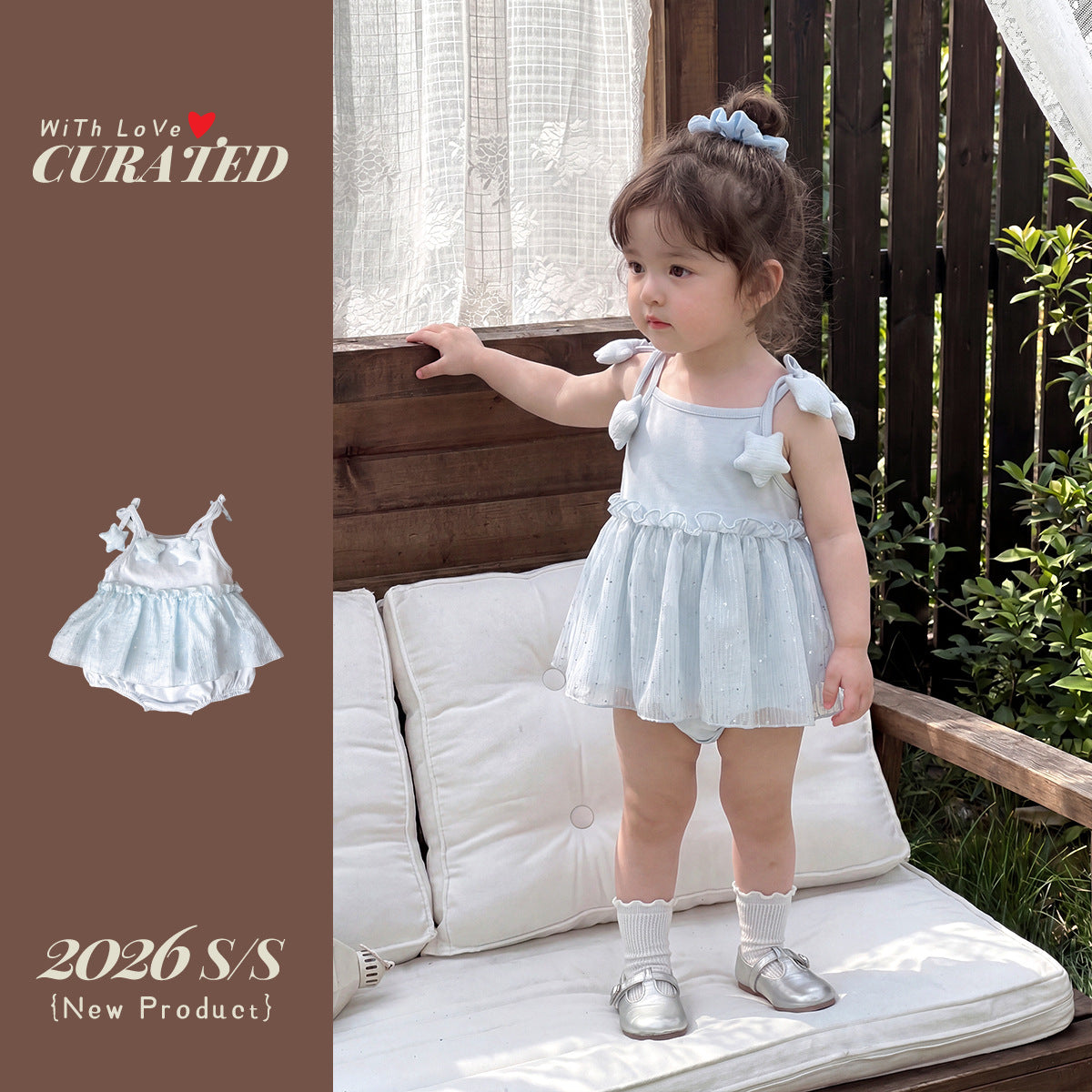 Romper with Star Sequin Tulle Dress, Sleeveless Bodysuit for Infants and Toddlers, Outing Crawling Suit, Girl's Straps One-Piece Clothing