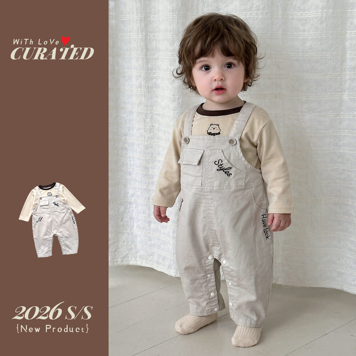 Soft Cartoon Long Sleeve T-Shirt Two-Piece Set, 1-Year-Old Boy Bib Pants Autumn
