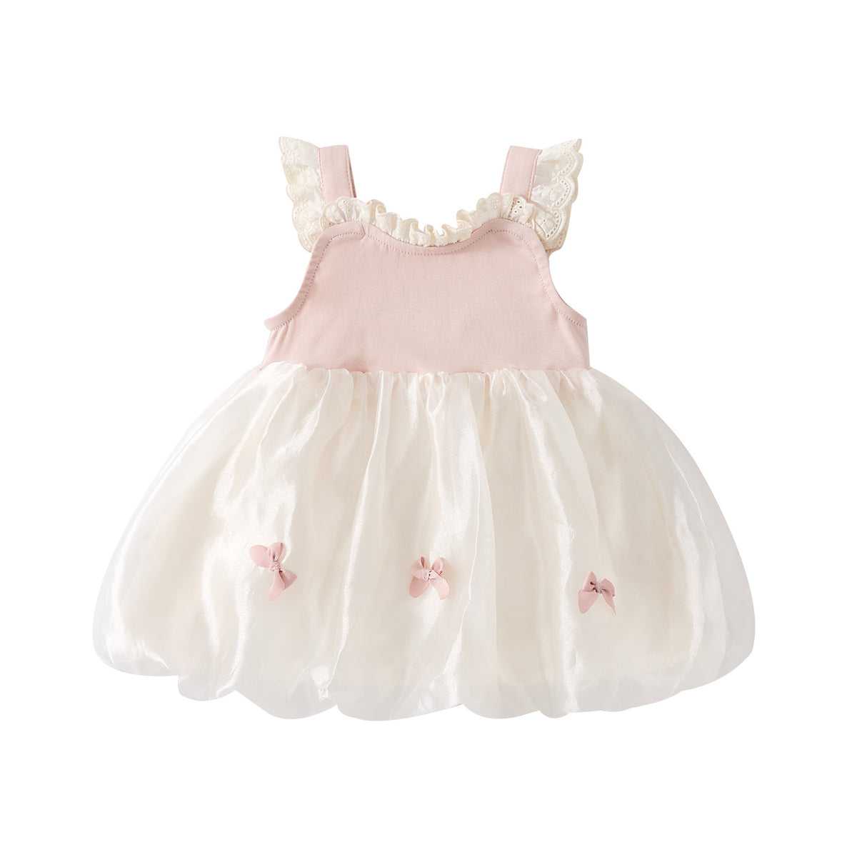 Sleeveless Bow Lace Top Dress for Toddlers and Babies, Sweet Floral Dress for Girls