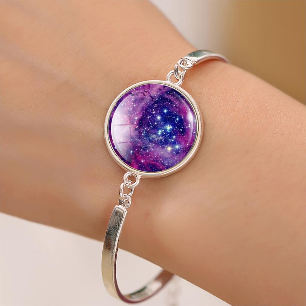 Vintage Galaxy purple Color Glass Cabochon Bracelets Bangles Moon Bangles Minimalism Style Jewelry For Women Trendy