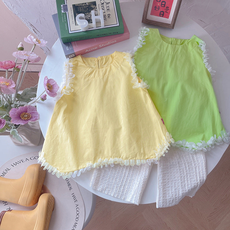 Summer lace sleeveless baby girl's two-piece set