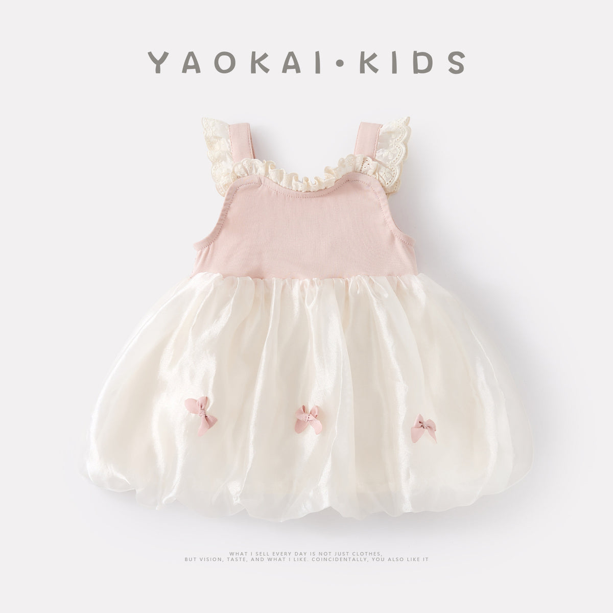 Sleeveless Bow Lace Top Dress for Toddlers and Babies, Sweet Floral Dress for Girls
