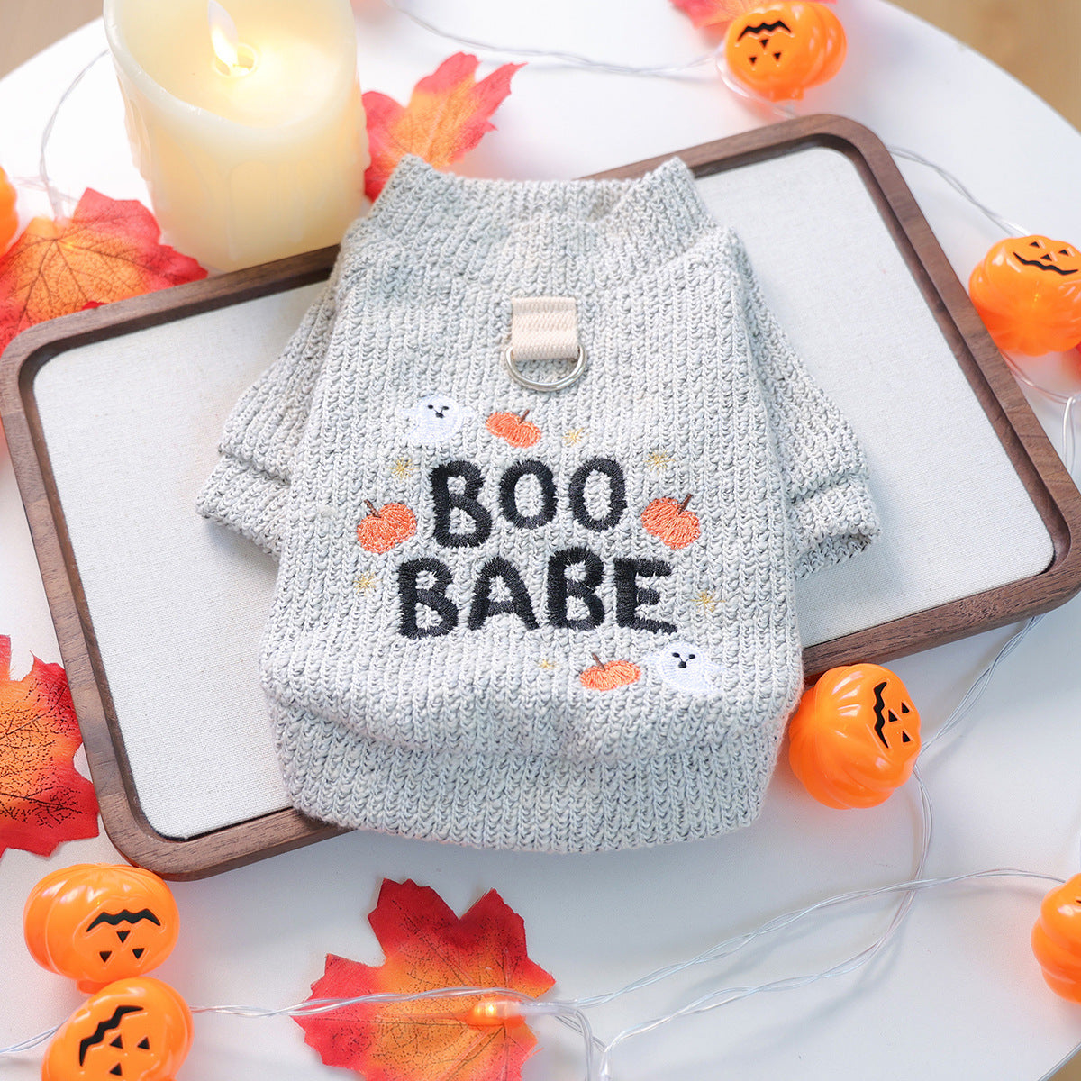 Cute Pet Clothing for Small Dogs and Cats, Halloween Pumpkin Ghost Crewneck Sweater