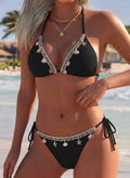 Shell Decorated Bikini Set with Triangular Cups, Strapless Neckline and Adjustable Tie-Straps