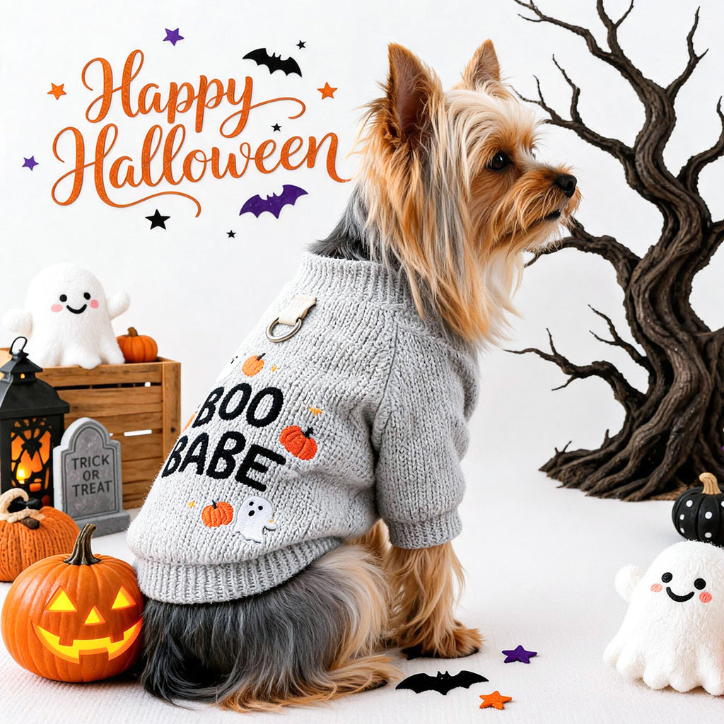Cute Pet Clothing for Small Dogs and Cats, Halloween Pumpkin Ghost Crewneck Sweater