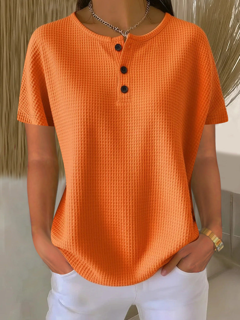 Round neck solid color pullover loose top long sleeve and short sleeve