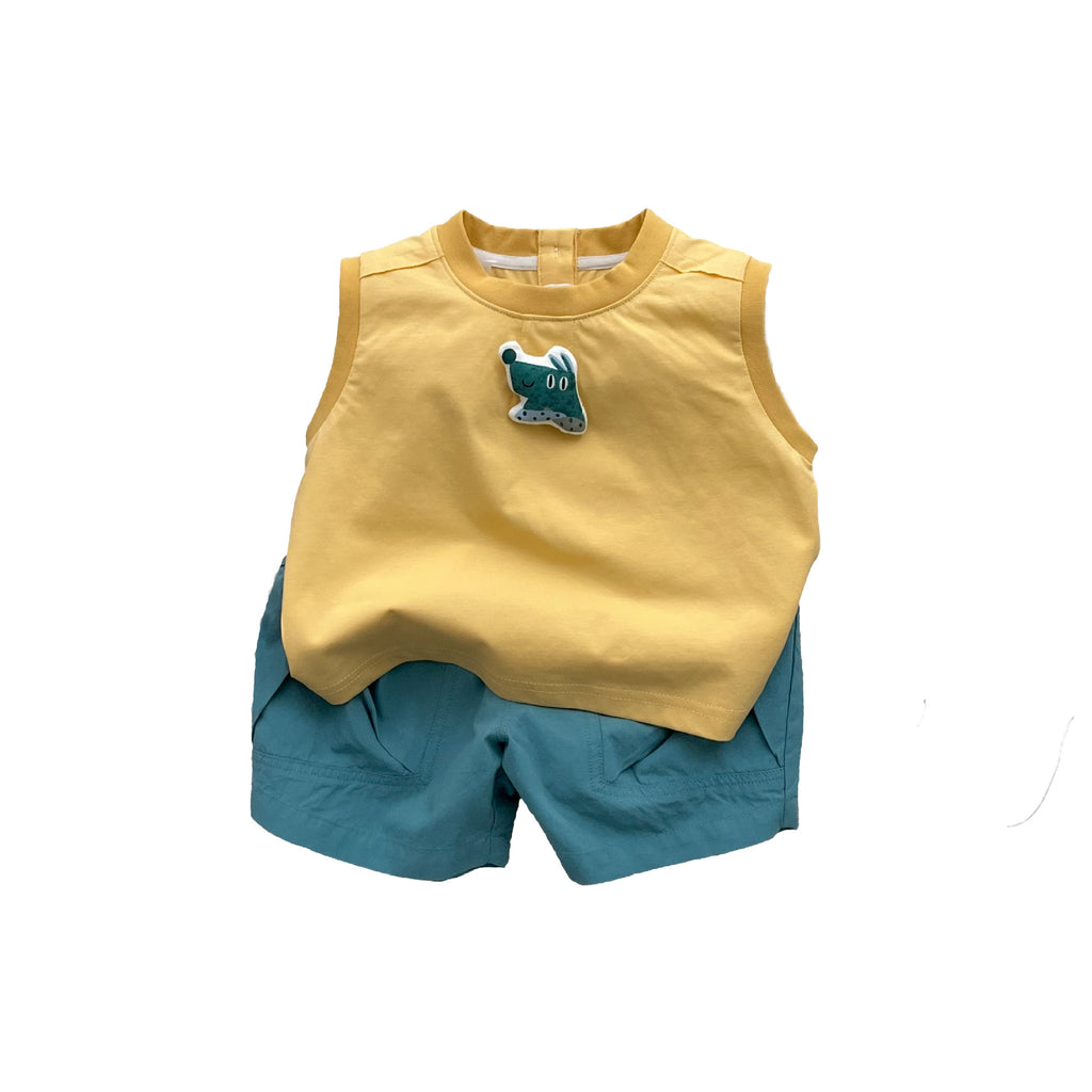 Boy's Summer Outfit Set Quick-Dry Shorts Two-Piece Set, Stylish Color-Blocked Summer Clothes for Toddlers