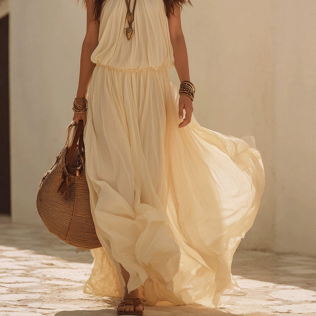 Halter neck and waist cinching dress