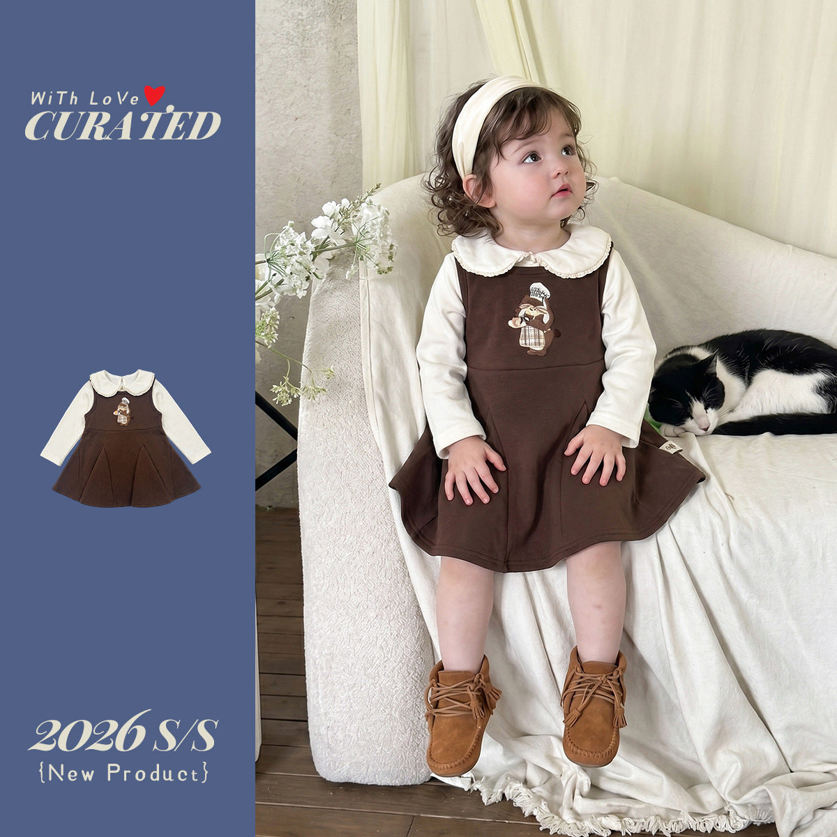 Bear Embroidery Overalls Dress Two-Piece Set  Clothing Outfit