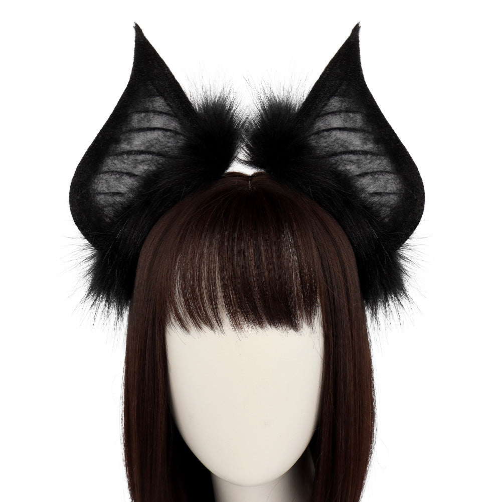 Halloween Dark Bat Animal Ears Headband Fake Hair Accessory for Cosplay Performance, Live Streaming Costume, Devil Themed Decoration