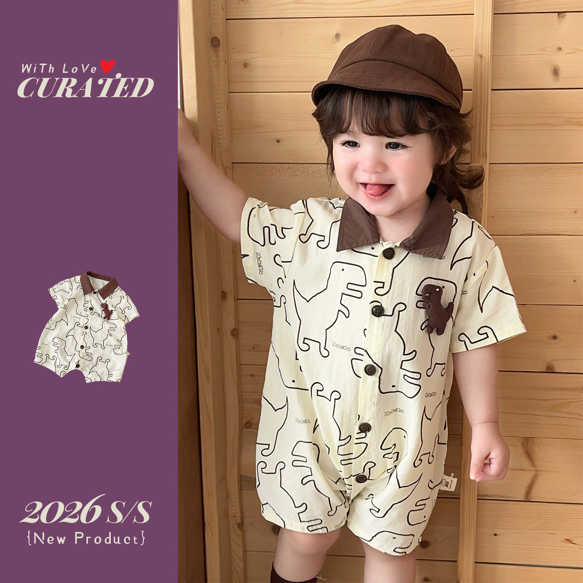 Pure Cotton Romper Baby BoyDinosaur Print Short Sleeve Shirt Bodysuit Outing Crawler Suit