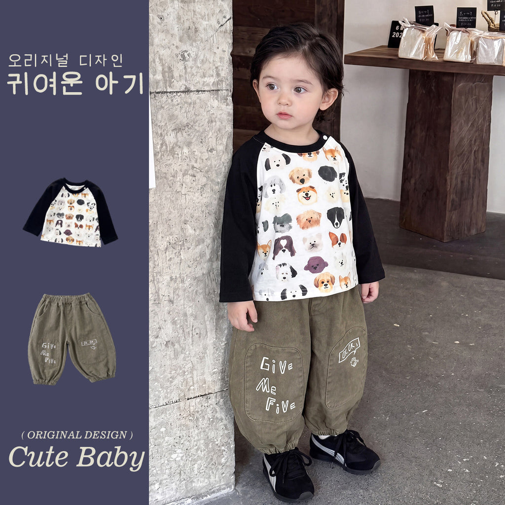 Two-Piece Set for Boys Dog Print Base Layer Lantern Pants Cool Baby Boy Outfit