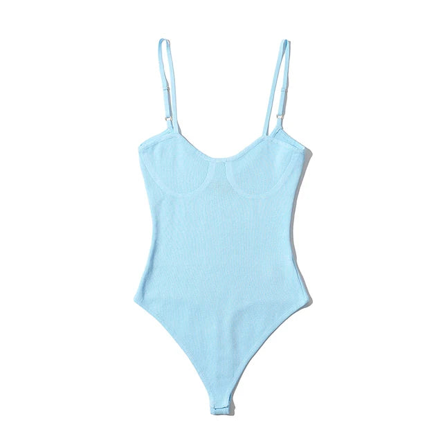 Women Knitted Elastic Slim Solid Color Tops Bodysuits  Summer Sleeveless Cami Bodysuit