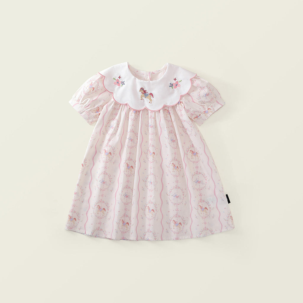 Cute Floral Bubble Sleeve Dress for Girls with Sweet Peter Pan