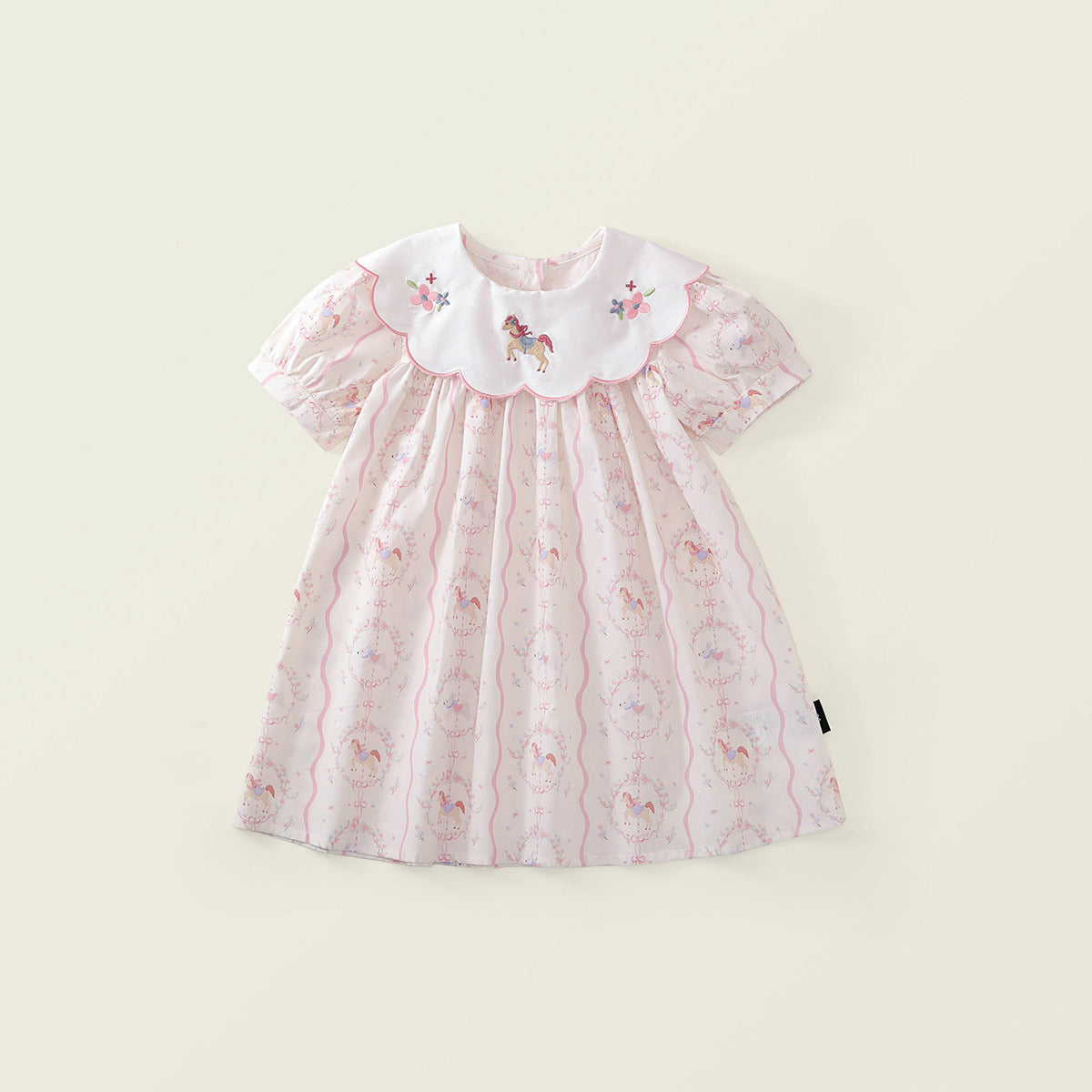 Cute Floral Bubble Sleeve Dress for Girls with Sweet Peter Pan