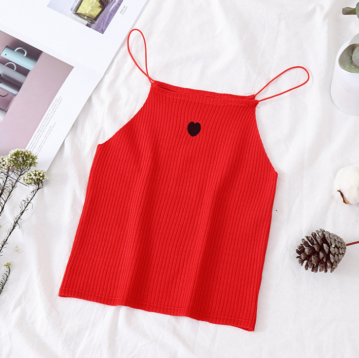 Womens Top Sleeveless Vest Solid Embroidery Heart