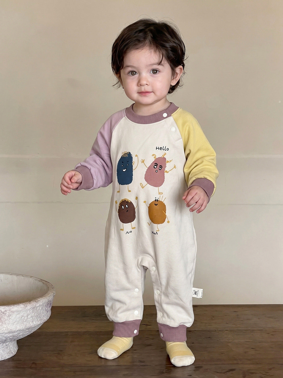 Long Sleeve Romper Color-blocked Boy Baby Cartoon Print Bodysuit Newborn Outerwear One-piece Clothing