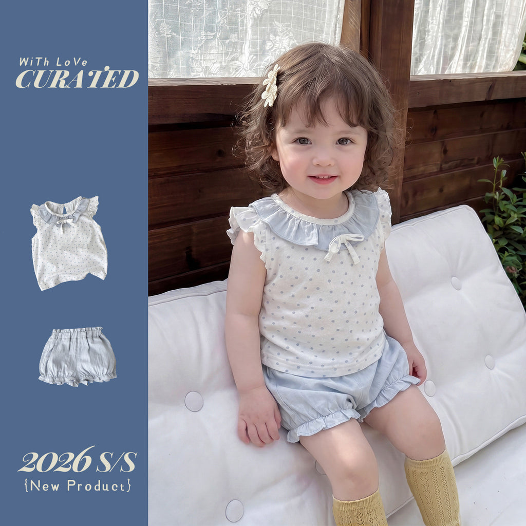 Two-Piece Set for Girls, Polka Dot Sleeveless Top with Ruffled Shorts, Stylish Baby Girl Outfit