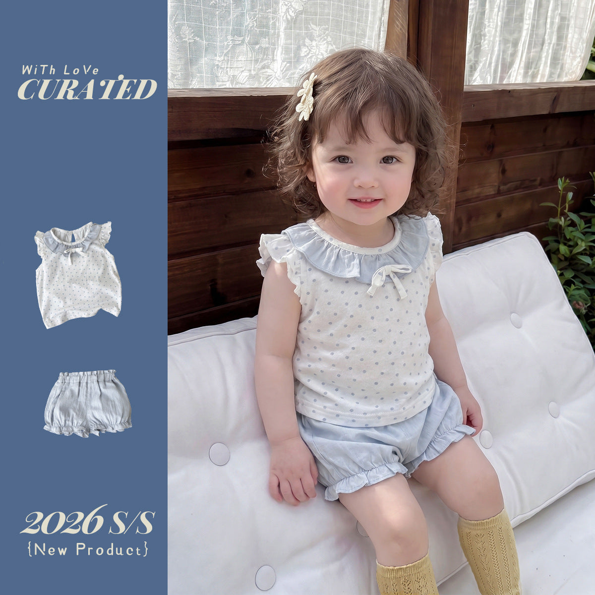 Two-Piece Set for Girls, Polka Dot Sleeveless Top with Ruffled Shorts, Stylish Baby Girl Outfit