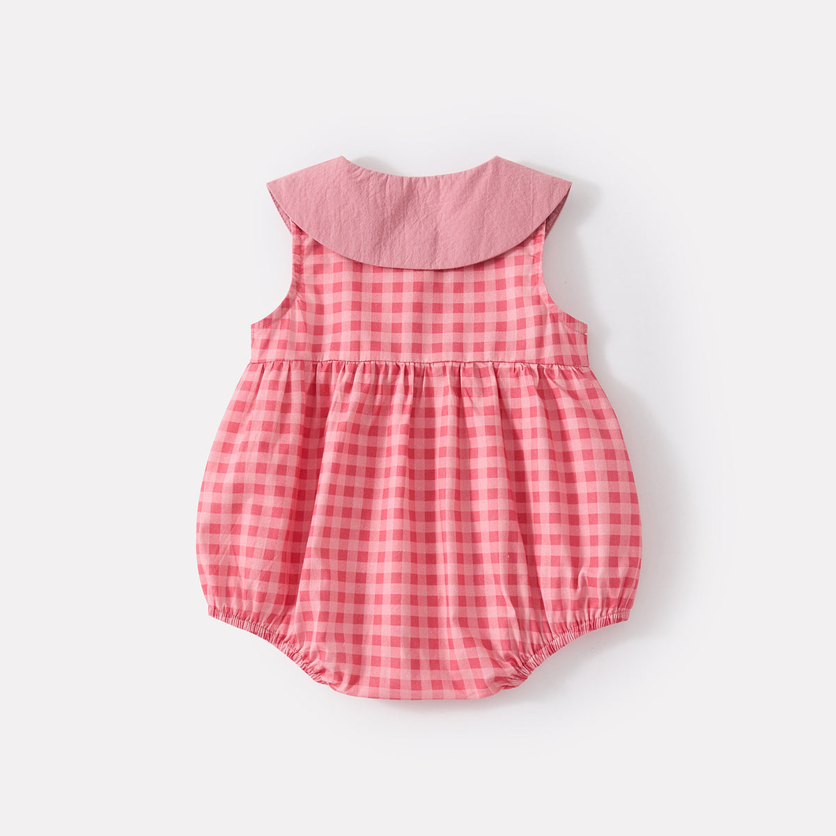 Baby Girl Cotton Checkered Sleeveless Romper with Peter Pan Collar Infant Clothes
