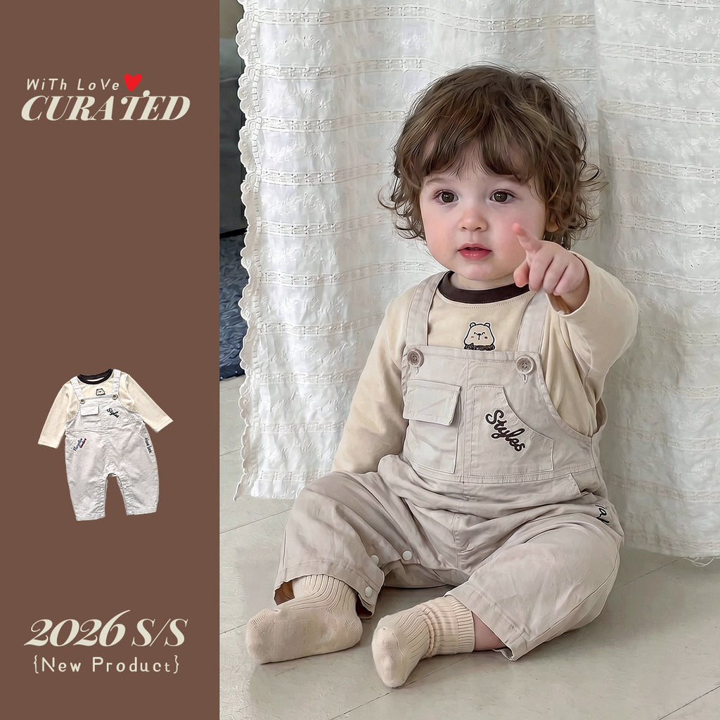 Soft Cartoon Long Sleeve T-Shirt Two-Piece Set, 1-Year-Old Boy Bib Pants Autumn