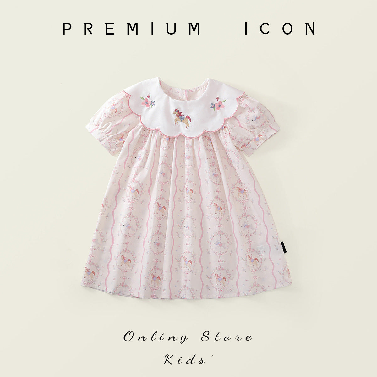 Cute Floral Bubble Sleeve Dress for Girls with Sweet Peter Pan