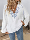 V-Neck Embroidered Pure Cotton Top for Women