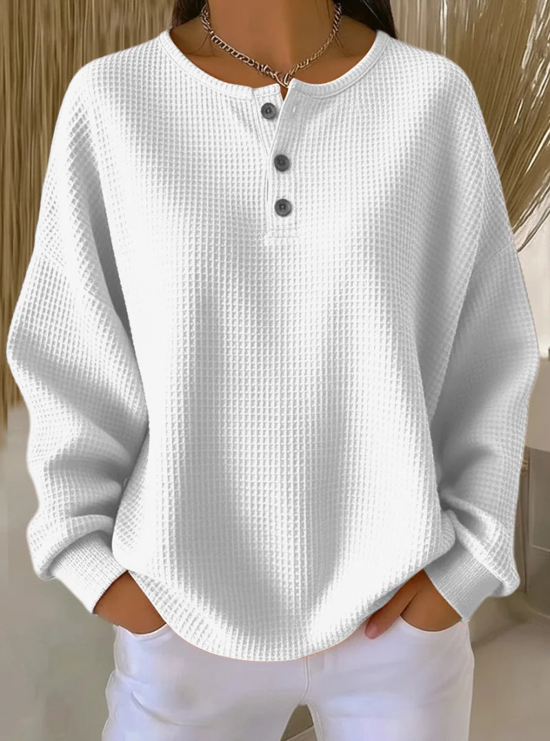 Round neck solid color pullover loose top long sleeve and short sleeve