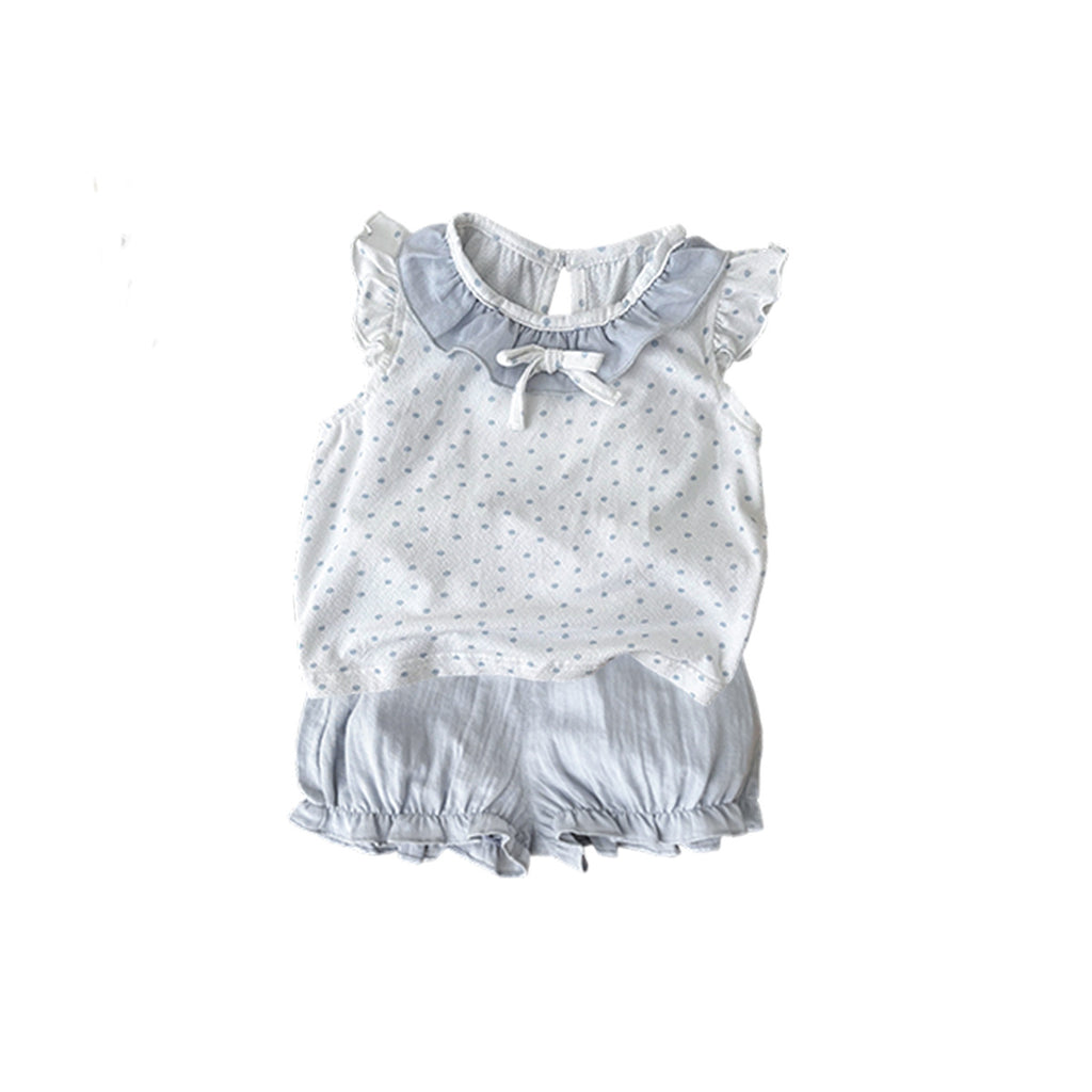 Two-Piece Set for Girls, Polka Dot Sleeveless Top with Ruffled Shorts, Stylish Baby Girl Outfit