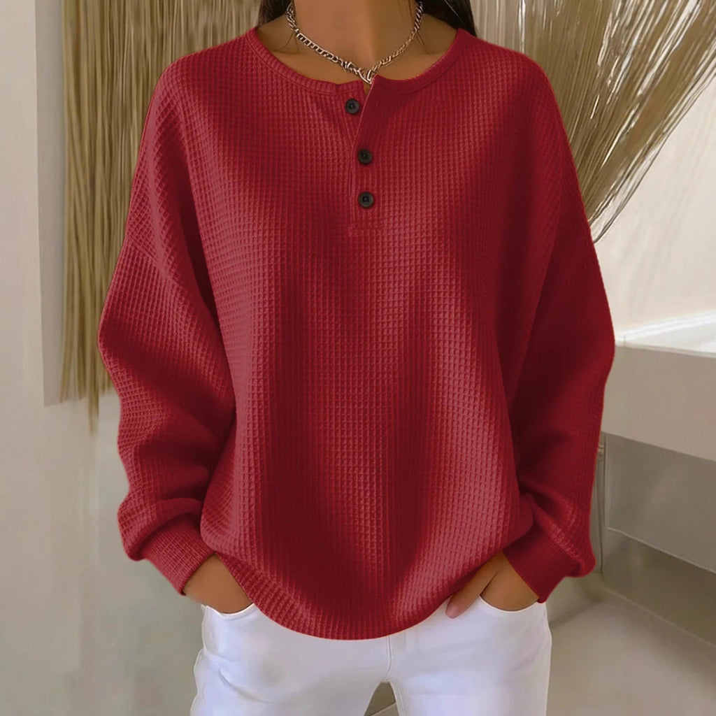 Round neck solid color pullover loose top long sleeve and short sleeve