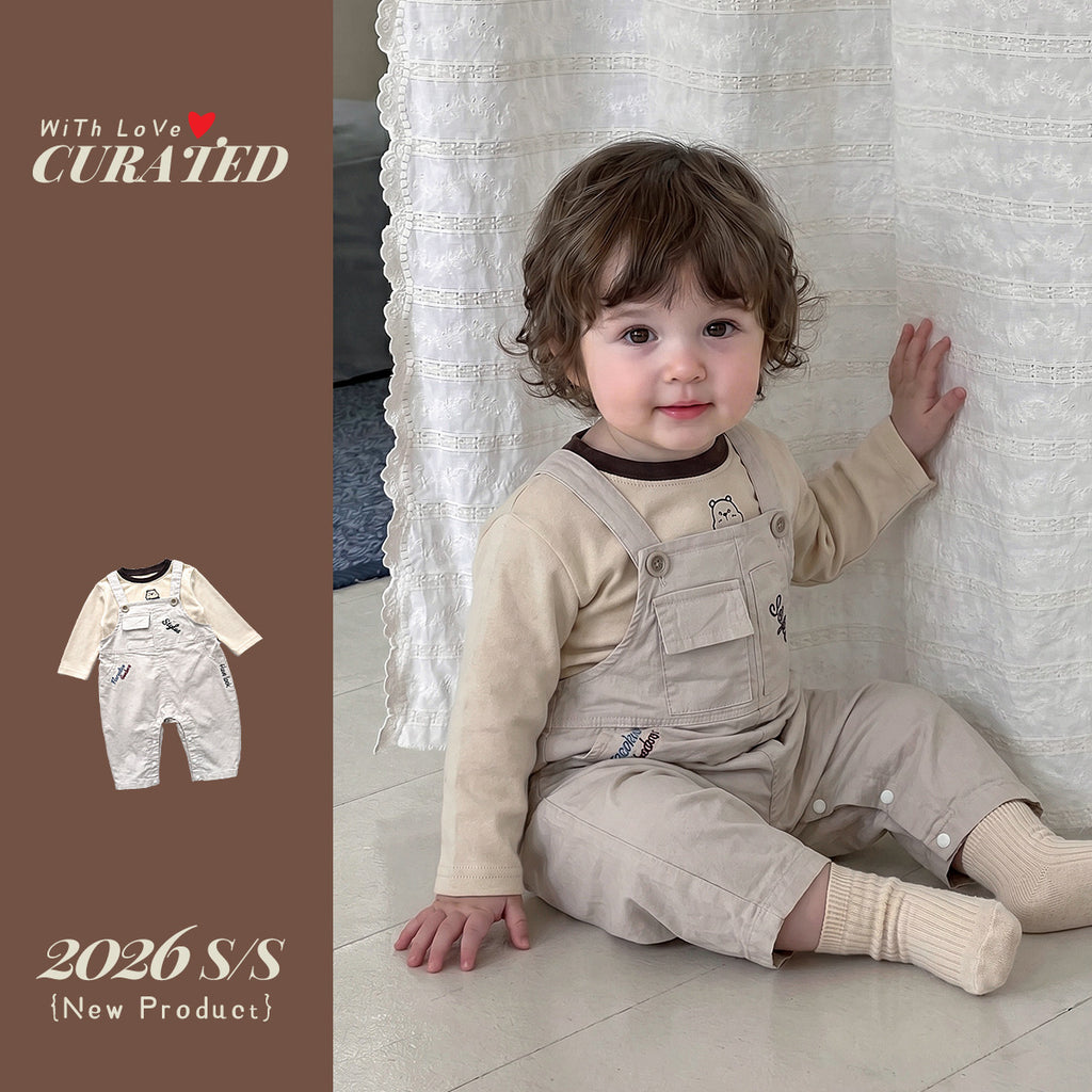 Soft Cartoon Long Sleeve T-Shirt Two-Piece Set, 1-Year-Old Boy Bib Pants Autumn
