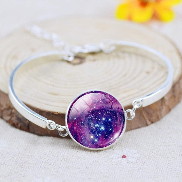Vintage Galaxy purple Color Glass Cabochon Bracelets Bangles Moon Bangles Minimalism Style Jewelry For Women Trendy