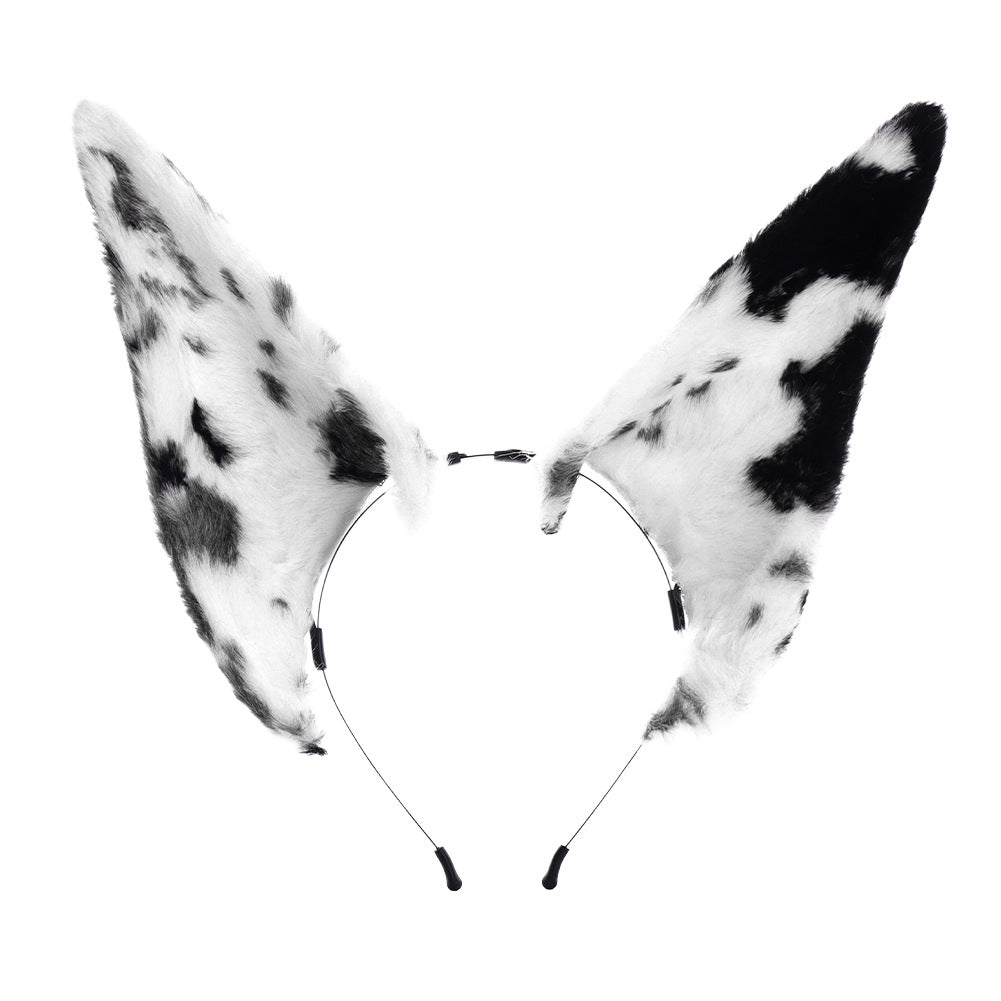 Halloween Realistic Doberman Ear Headband Cosplay Pointed Ears Irregular Spotted Wolf Dog Animal Ears Headpiece for Comic Con