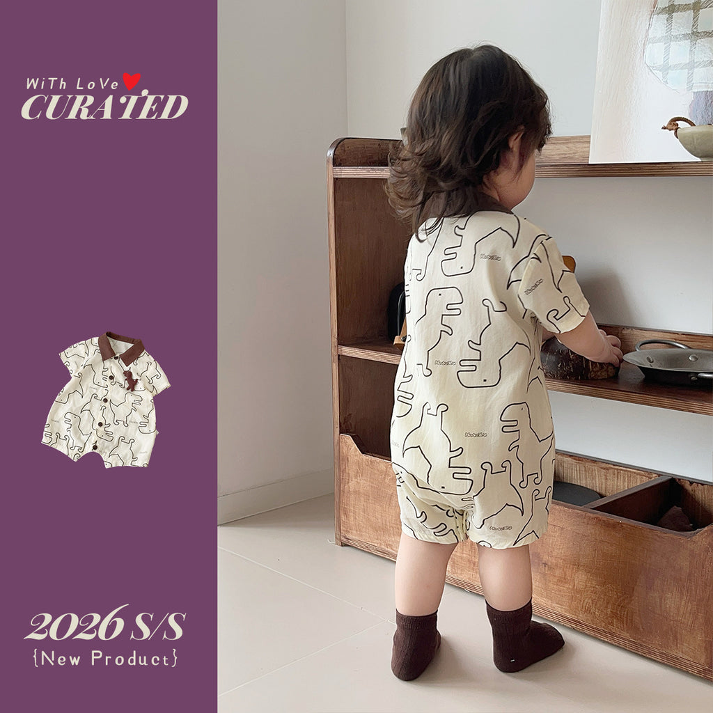 Pure Cotton Romper Baby BoyDinosaur Print Short Sleeve Shirt Bodysuit Outing Crawler Suit