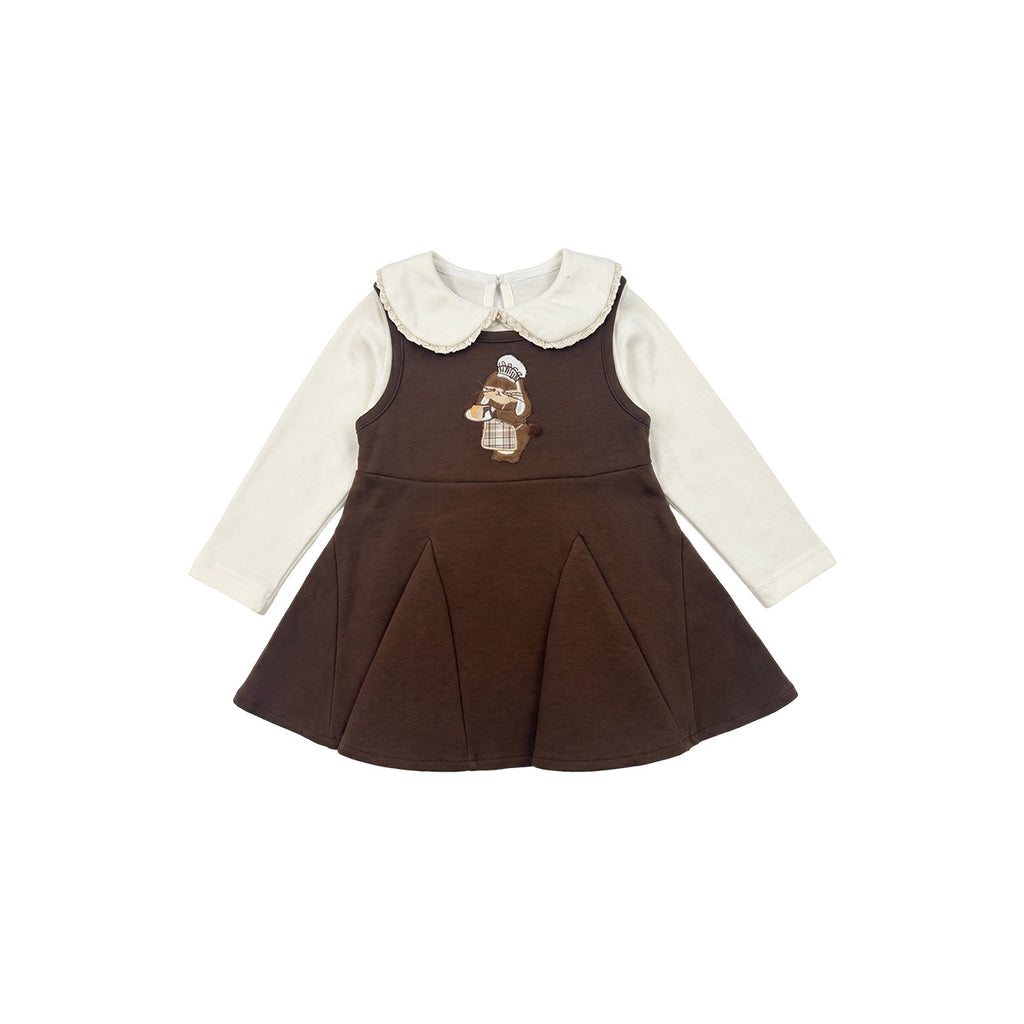 Bear Embroidery Overalls Dress Two-Piece Set  Clothing Outfit
