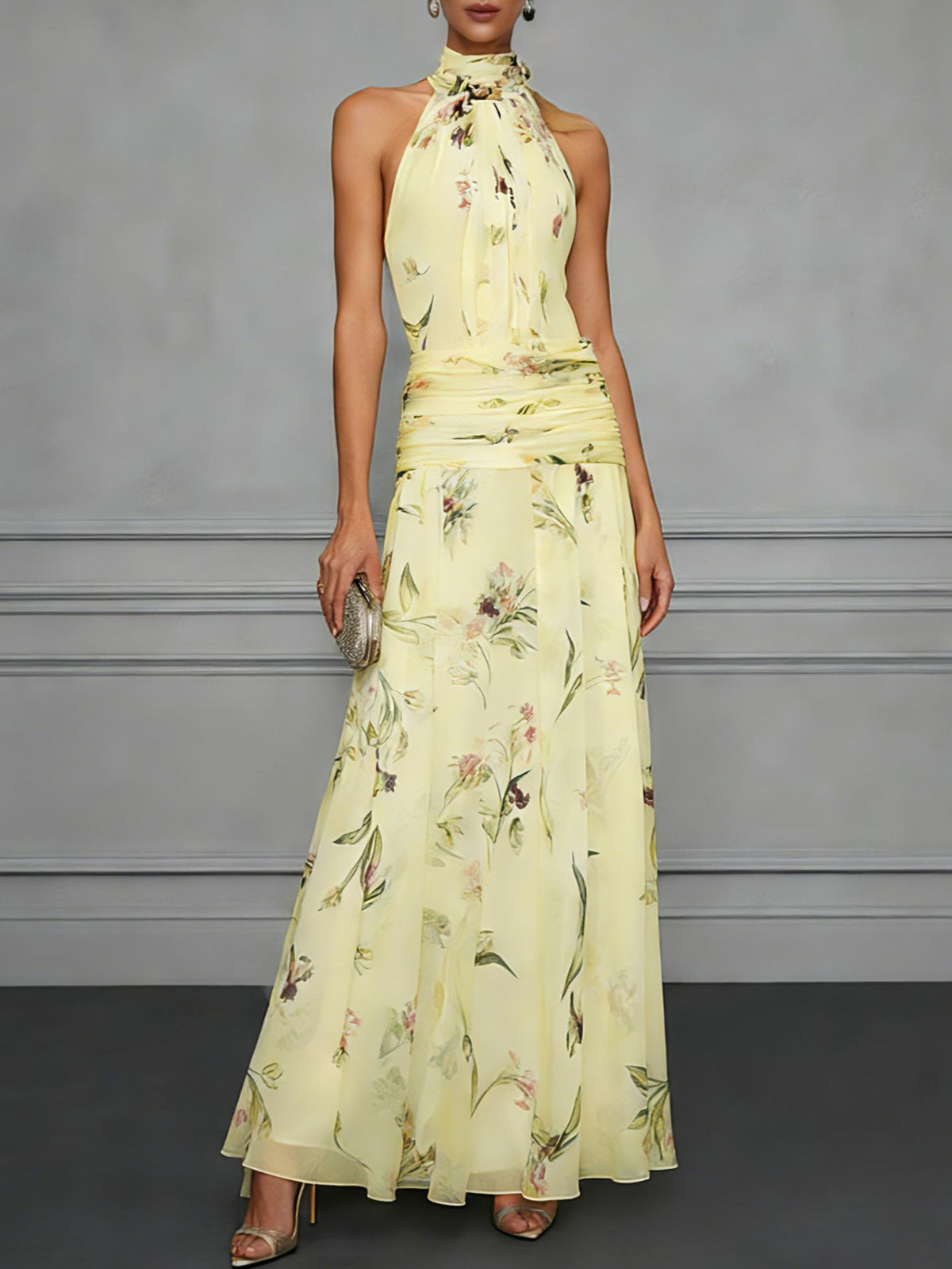 Halter neck printed dress