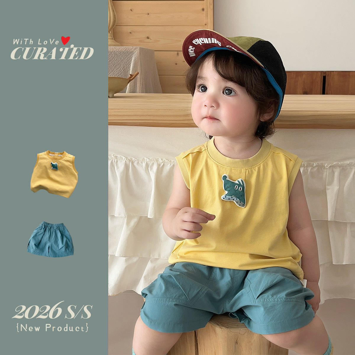 Boy's Summer Outfit Set Quick-Dry Shorts Two-Piece Set, Stylish Color-Blocked Summer Clothes for Toddlers