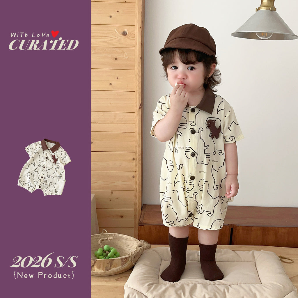 Pure Cotton Romper Baby BoyDinosaur Print Short Sleeve Shirt Bodysuit Outing Crawler Suit