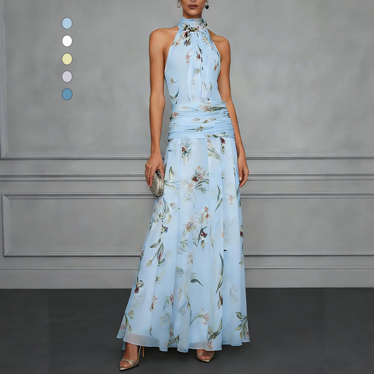Halter neck printed dress