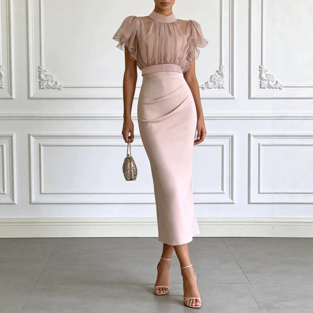 Mesh lace up waist bag hip dress