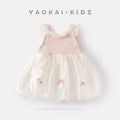Sleeveless Bow Lace Top Dress for Toddlers and Babies, Sweet Floral Dress for Girls