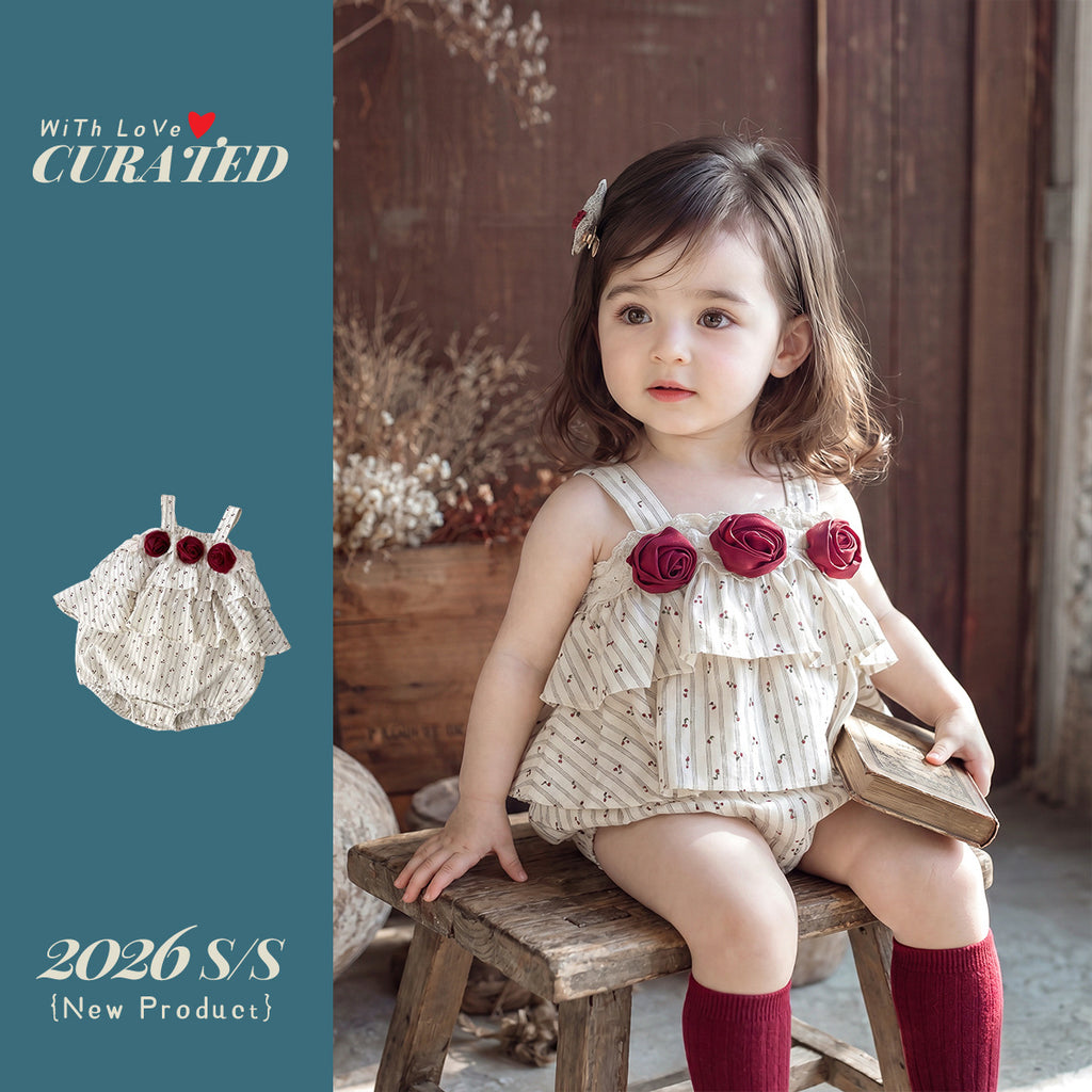 Cute baby girl summer A-class romper, floral cake skirt, pure cotton one-piece outfit