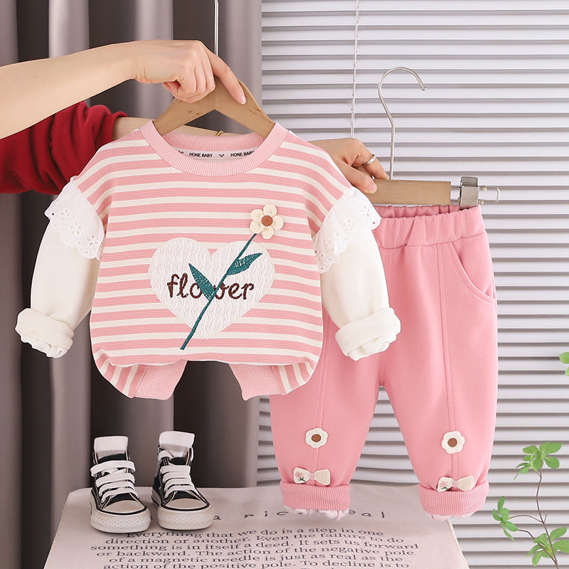 Children's striped casual long sleeved two-piece set baby autumn clothes