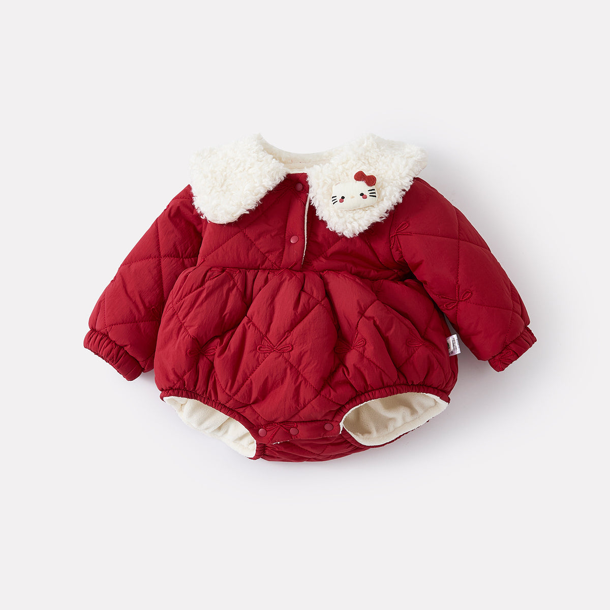 Fleece-Lined Cartoon Romper for Baby Girls, Stylish Thick Warm Hooded Onesie