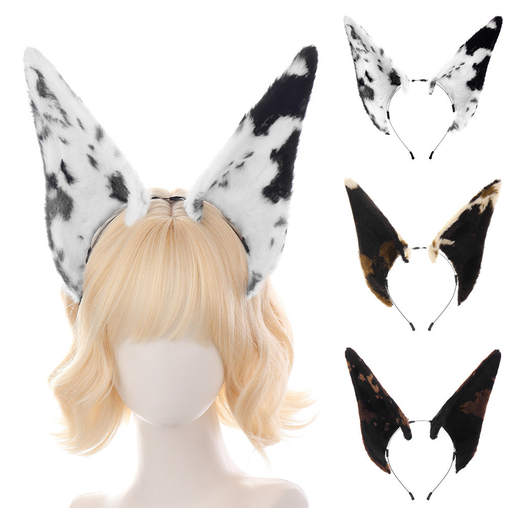 Halloween Realistic Doberman Ear Headband Cosplay Pointed Ears Irregular Spotted Wolf Dog Animal Ears Headpiece for Comic Con