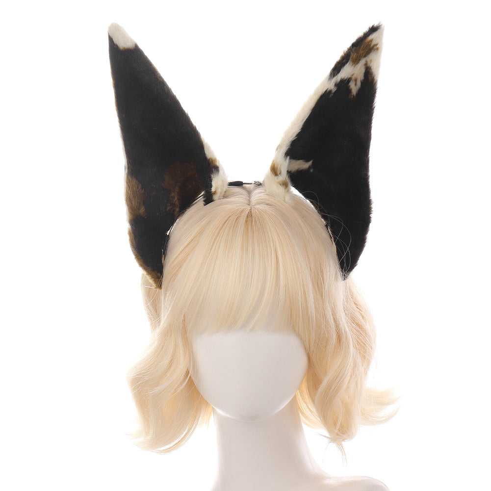 Halloween Realistic Doberman Ear Headband Cosplay Pointed Ears Irregular Spotted Wolf Dog Animal Ears Headpiece for Comic Con