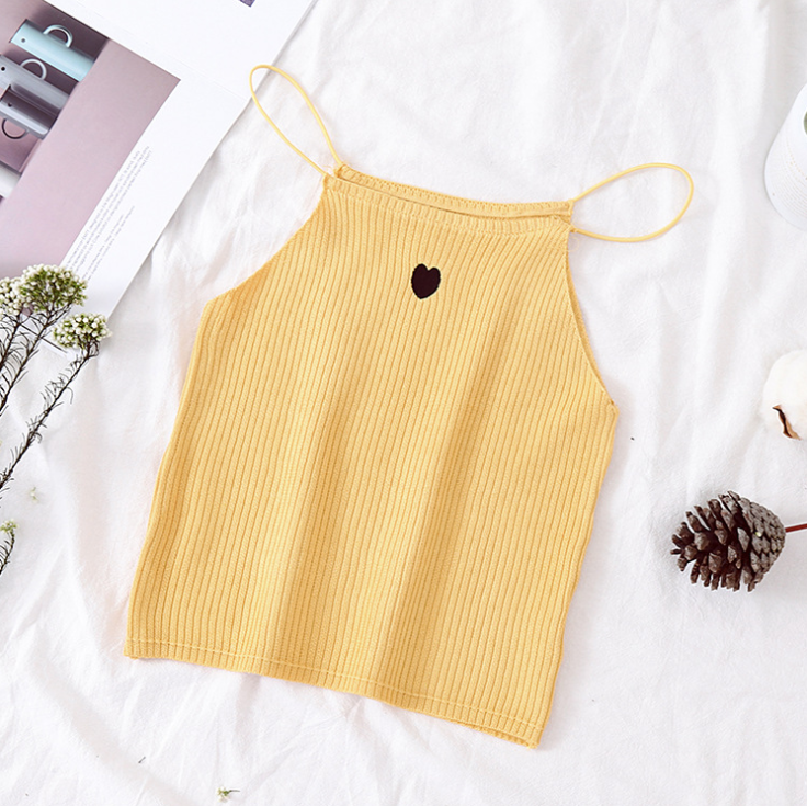 Womens Top Sleeveless Vest Solid Embroidery Heart